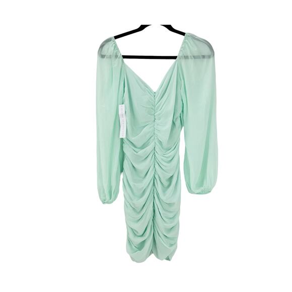 Flynn Skye Mint Green Ruched Mina Mini Dress Puff Sleeve Small NWT - Picture 9 of 12